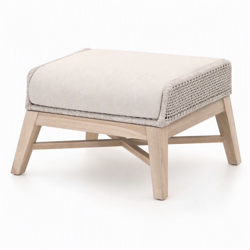 Afuera Living Outdoor Footstool with Teak Legs and Rope Design in Taupe