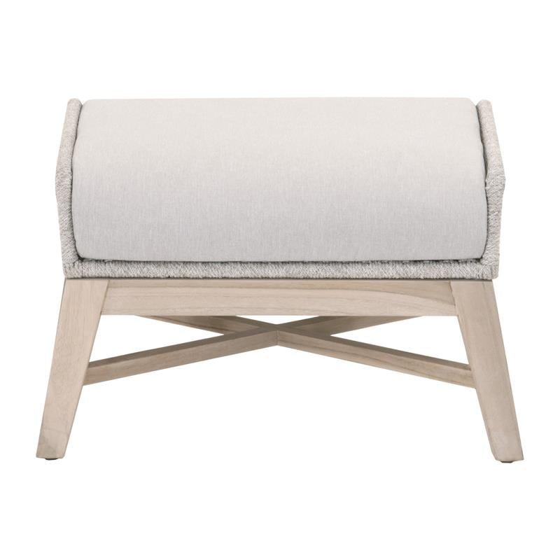 Afuera Living Outdoor Footstool with Teak Legs and Rope Design in Taupe