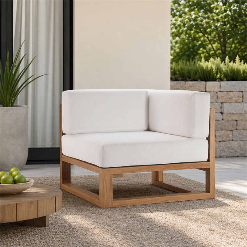 Afuera Living Solid Teak Outdoor Corner Chair in Natural White