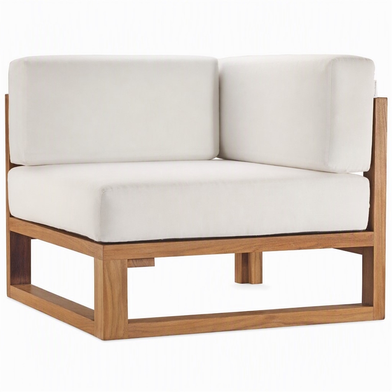 Afuera Living Solid Teak Outdoor Corner Chair in Natural White