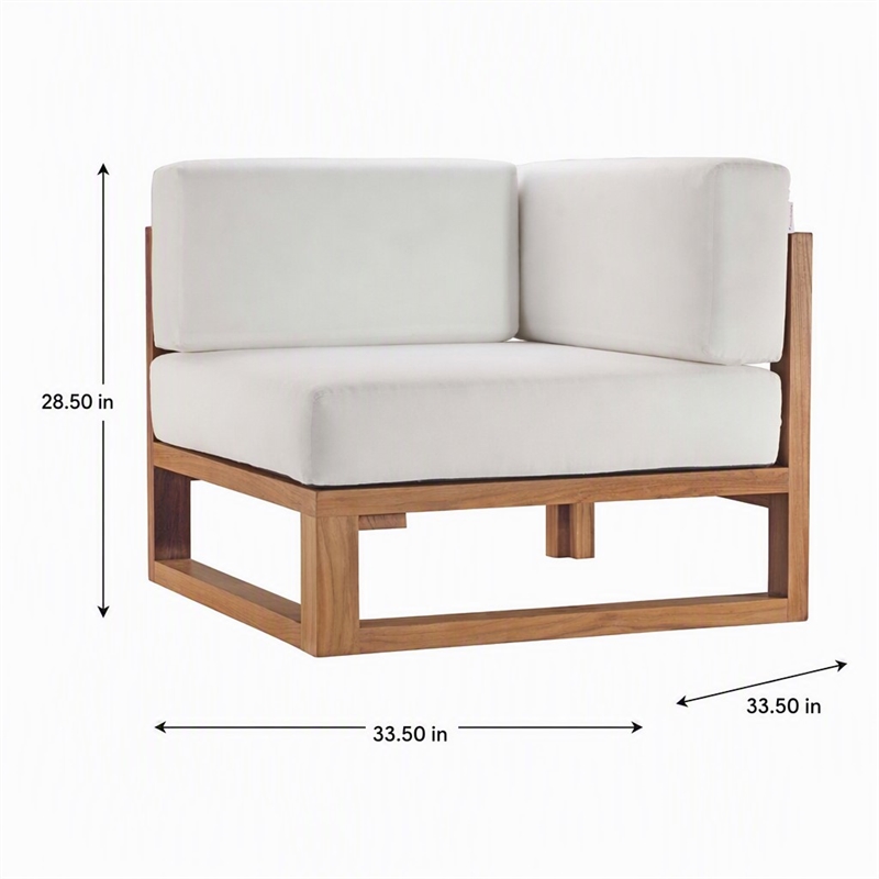 Afuera Living Solid Teak Outdoor Corner Chair in Natural White