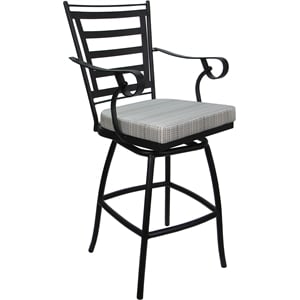 Afuera Living Counter Stool 26&quot Cream Fabric Arms Black Frame