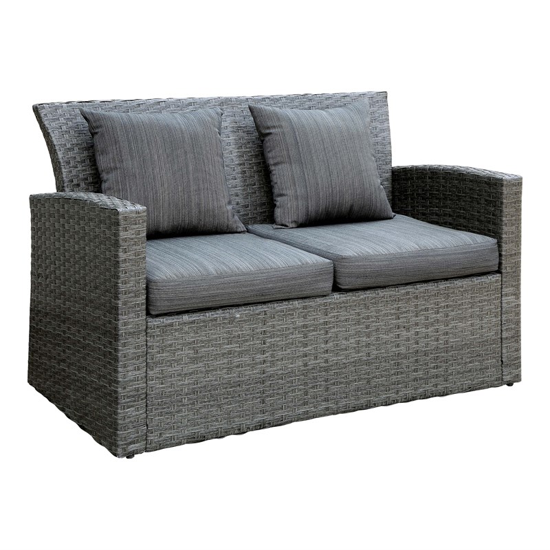 Afuera Living Aluminum and Rattan Patio Loveseat in Grey