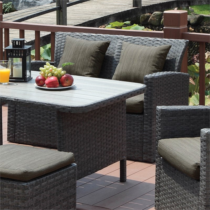 Afuera Living Aluminum and Rattan Patio Loveseat in Grey