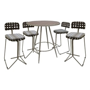 Afuera Living Indoor Outdoor Metal Bar Pub Set with Beige Striped Seat