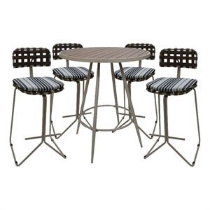 Afuera Living Indoor Outdoor Metal Pub Set with Gray Striped Fabric Seat