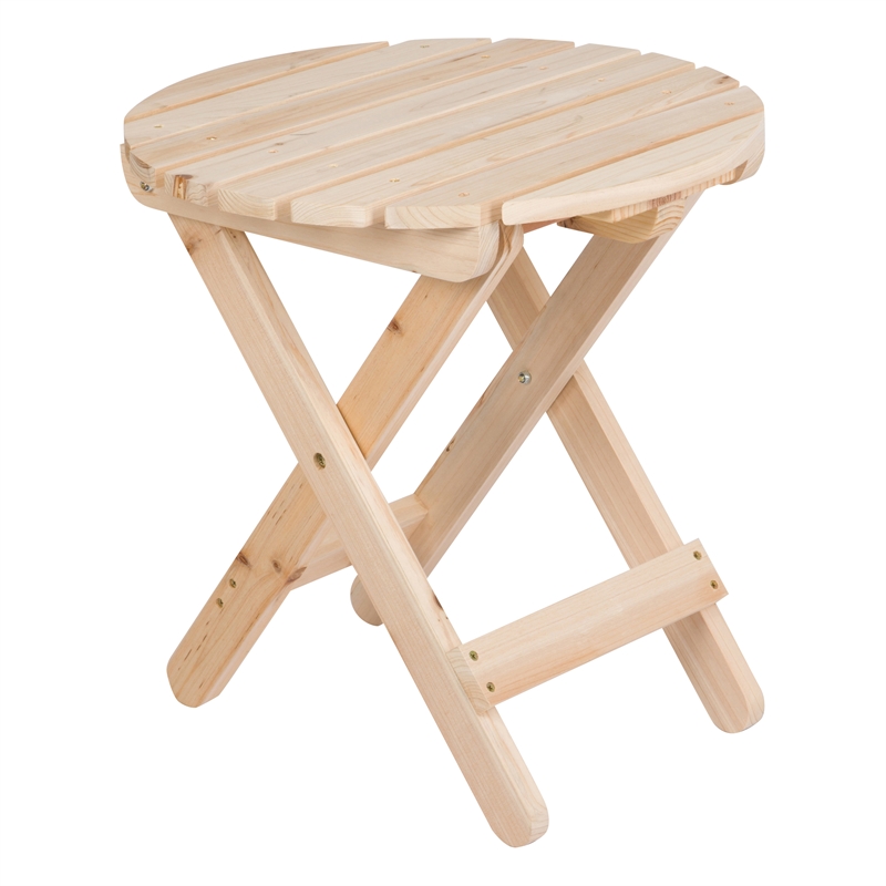 Afuera Living Adirondack Round Foldable Cedar Side Table in Beige