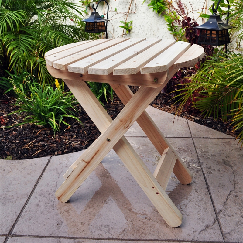 Afuera Living Adirondack Round Foldable Cedar Side Table in Beige