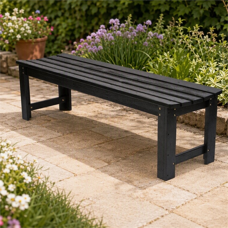 Afuera Living 60-In Cedar Wood Backless Garden Bench in Black Finish