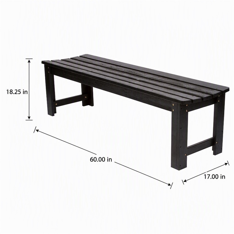 Afuera Living 60-In Cedar Wood Backless Garden Bench in Black Finish