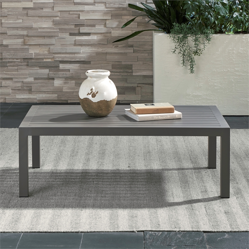 Afuera Living Gray Aluminum Outdoor Cocktail Table with Slat Top