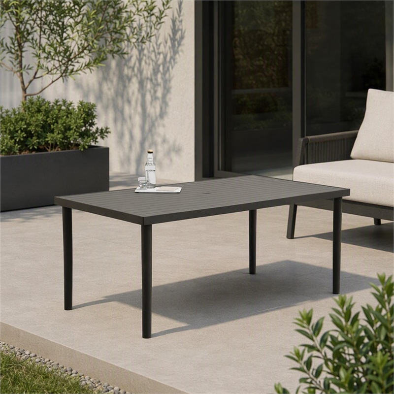Afuera Living Aluminum Patio Dining Table with Slatted Top in Brown Finish