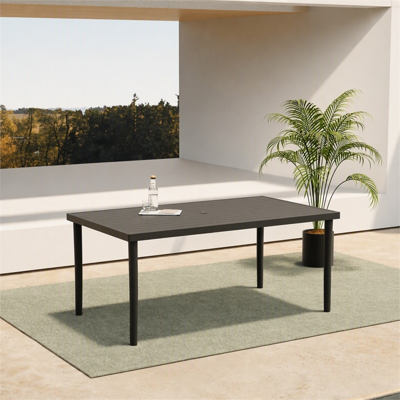 Afuera Living Aluminum Patio Dining Table with Slatted Top in Brown Finish