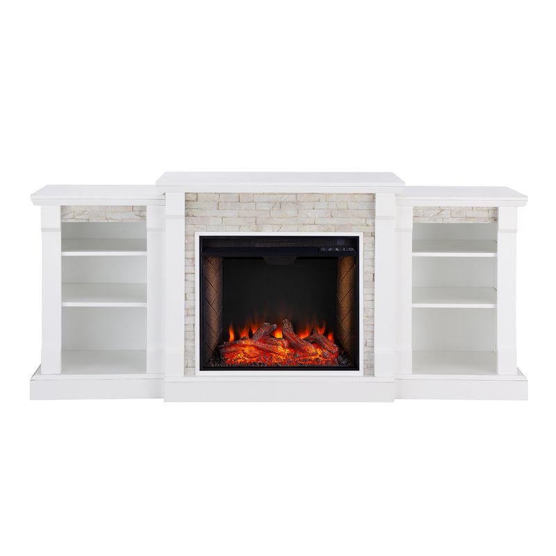 Afuera Living Gallatin Engineered Wood Smart Fireplace with Bookcases in White