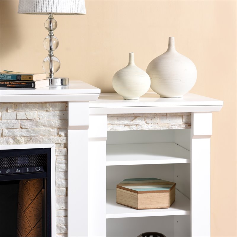 Afuera Living Gallatin Engineered Wood Smart Fireplace with Bookcases in White