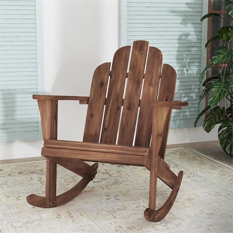 Afuera Living Solid Acacia Wood Outdoor Rocker in Acorn Brown Stain