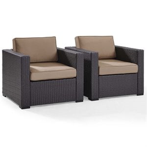 Afuera Living Patio Wicker Arm Chair Fabric in Brown/Mocha (Set of 2)