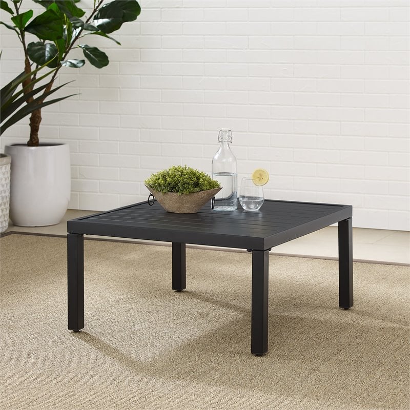 Afuera Living Matte Black Outdoor Metal Coffee Table with Slatted Top