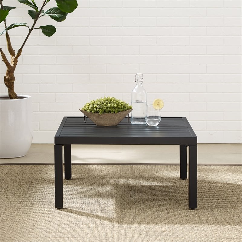 Afuera Living Matte Black Outdoor Metal Coffee Table with Slatted Top