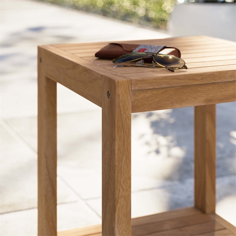 Afuera Living Teak Wood Patio Side Table in Natural Finish