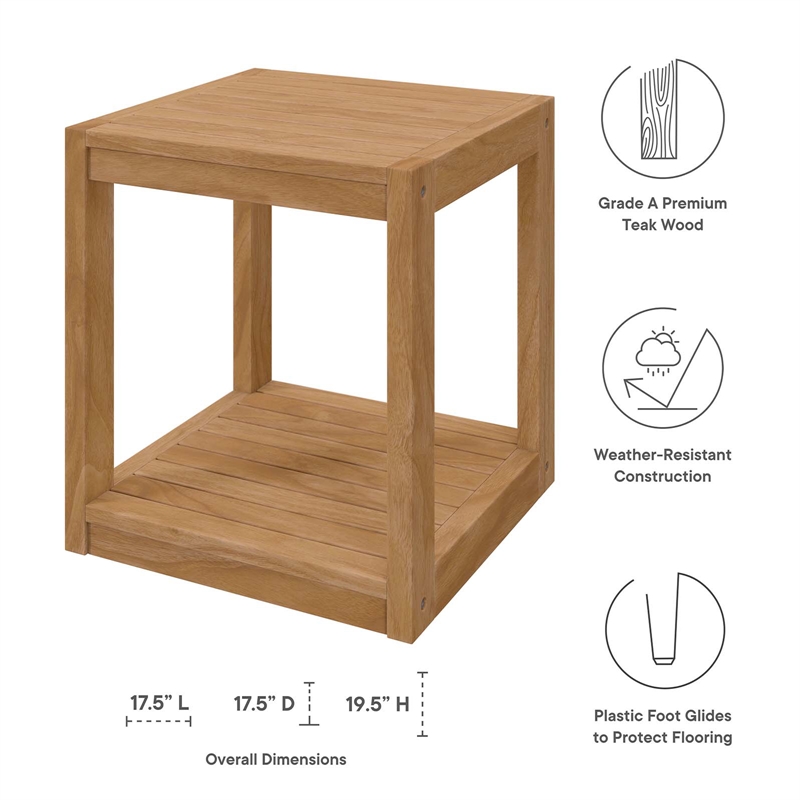 Afuera Living Teak Wood Patio Side Table in Natural Finish