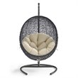 Afuera Living Outdoor Rattan Swing Chair with Stand in Black and Beige