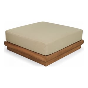 Afuera Living Tan Teak Wood Patio Ottoman with Water-Resistant Fabric