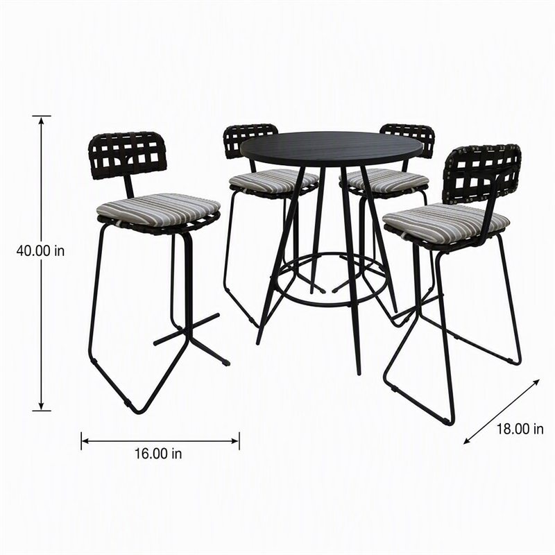 Afuera Living Outdoor Metal Pub Set with Beige Striped Fabric and Black Frame