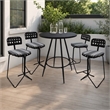 Afuera Living Outdoor Metal Pub Set with Gray Striped Fabric and Black Frame