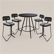 Afuera Living Outdoor Metal Pub Set with Gray Striped Fabric and Black Frame