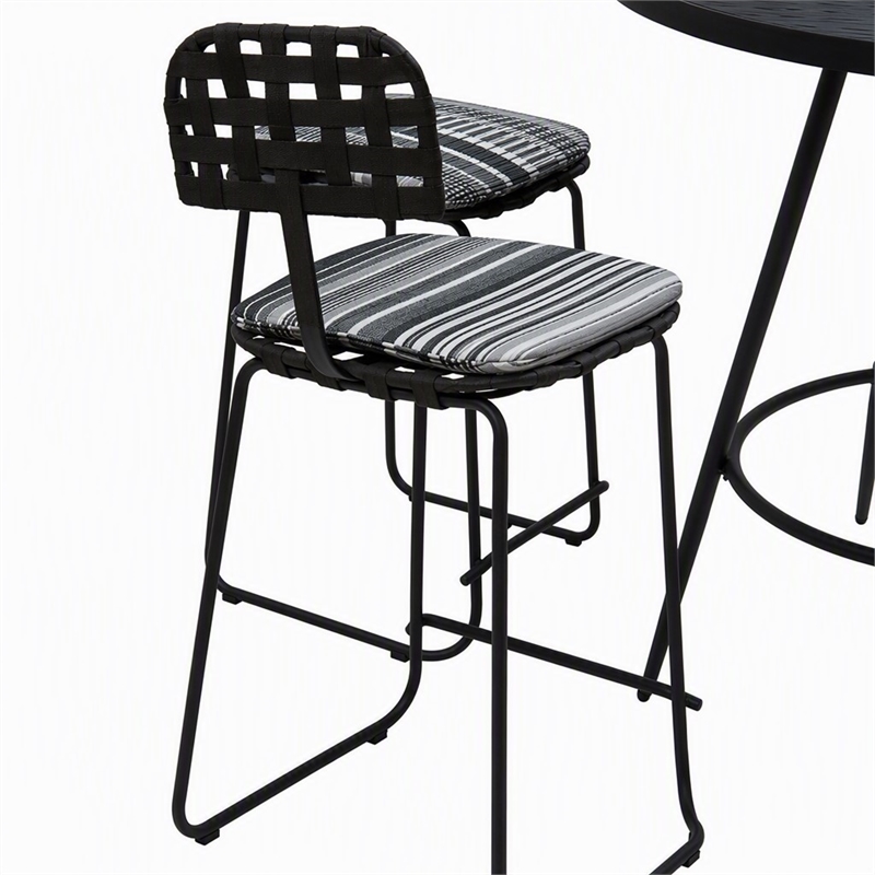 Afuera Living Outdoor Metal Pub Set with Gray Striped Fabric and Black Frame