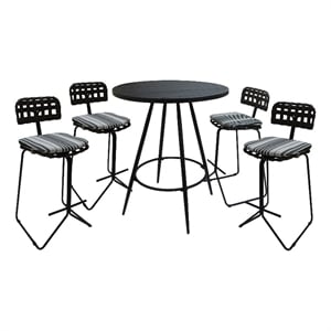 Afuera Living Outdoor Metal Pub Set with Gray Striped Fabric and Black Frame