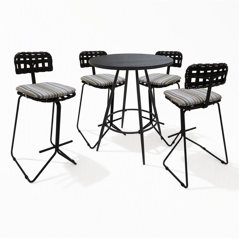 Afuera Living Metal Pub Set with Beige Striped Fabric and Gray Frame