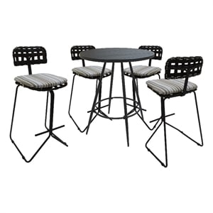 Afuera Living Metal Pub Set with Beige Striped Fabric and Gray Frame