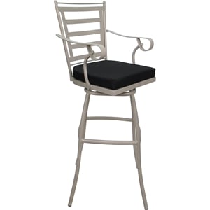 Afuera Living Indoor Outdoor Bar Stool 30&quot Seat Fabric Black Beige Frame