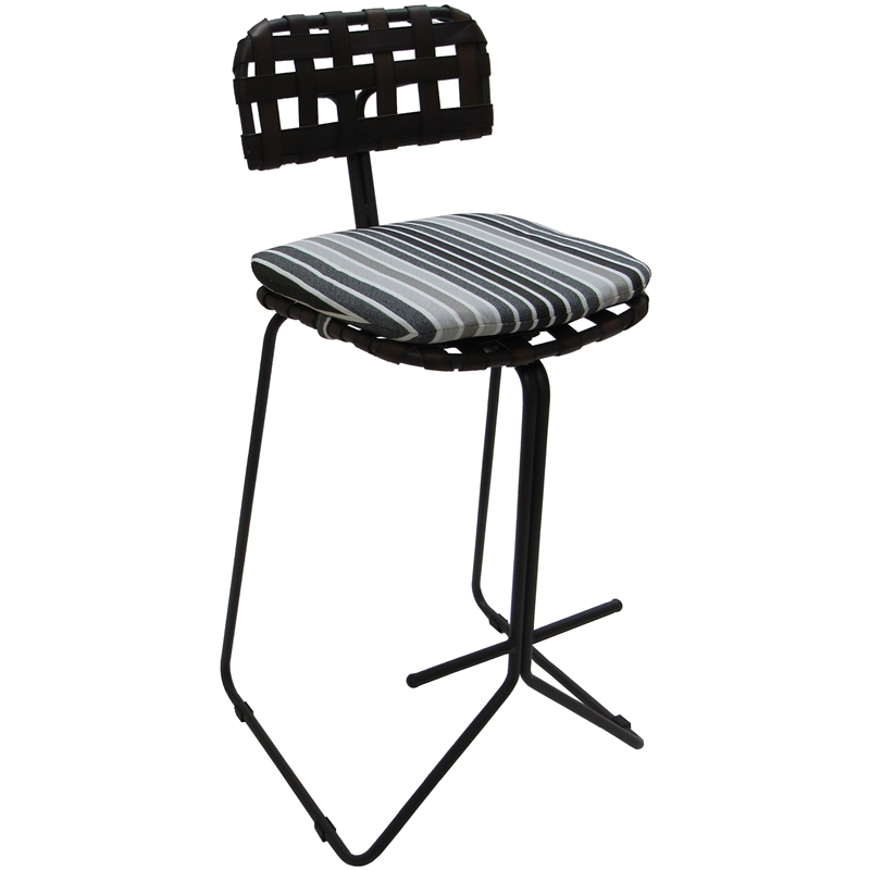 Afuera Living Outdoor/Indoor Metal Pub Set with Gray Striped Fabric Stool