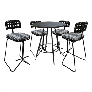 Afuera Living Outdoor/Indoor Metal Pub Set with Gray Striped Fabric Stool