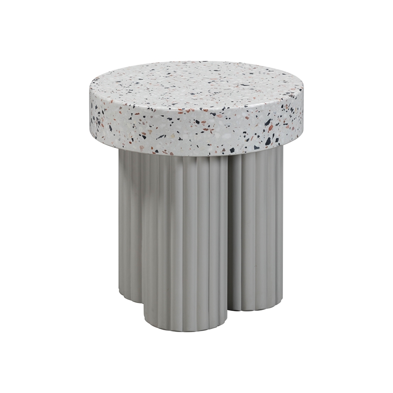 Afuera Living Round Faux Terrazzo Side Table in Gray Concrete Finish