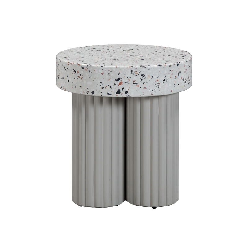 Afuera Living Round Faux Terrazzo Side Table in Gray Concrete Finish