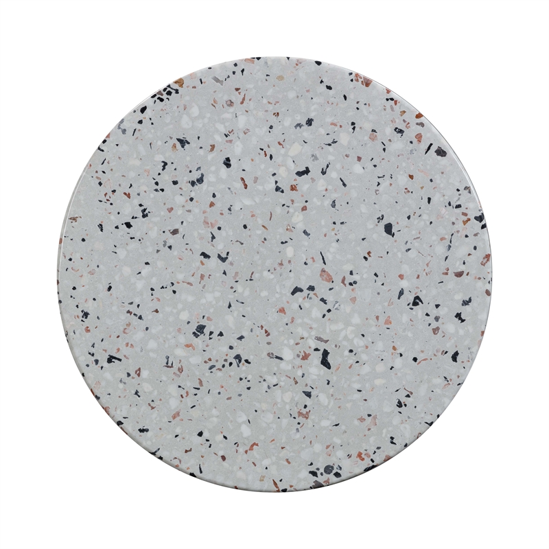 Afuera Living Round Faux Terrazzo Side Table in Gray Concrete Finish
