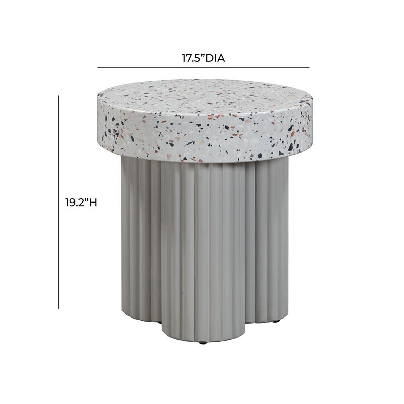 Afuera Living Round Faux Terrazzo Side Table in Gray Concrete Finish