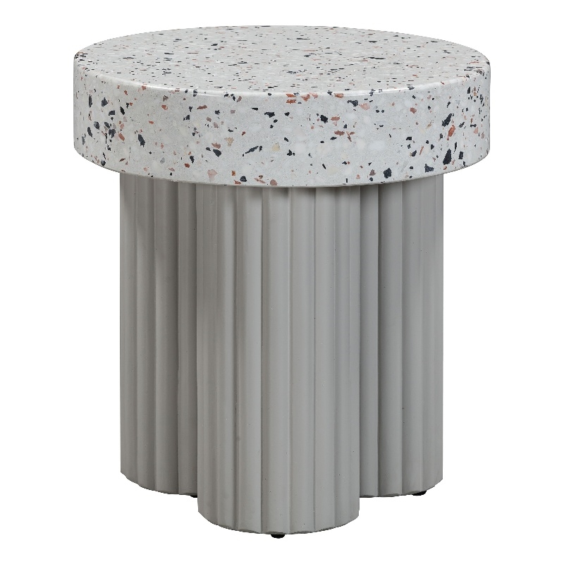 Afuera Living Round Faux Terrazzo Side Table in Gray Concrete Finish