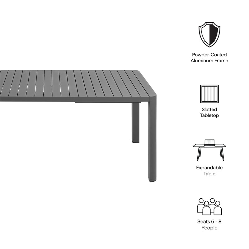 Afuera Living Aluminum Extendable Outdoor Dining Table in Grey 71-94.5 Inches