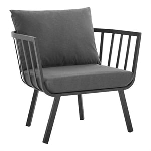 Afuera Living Outdoor Aluminum Armchair with Cushions in Gray and Charcoal