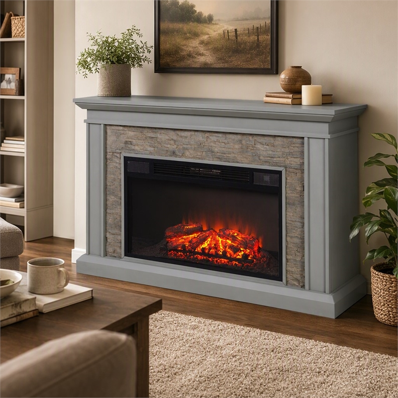 Afuera Living Stacked Stone Fireplace in Gray with 33