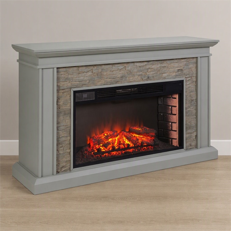 Afuera Living Stacked Stone Fireplace in Gray with 33