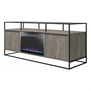 Ameriwood Home Modern TV Stand and Console with Electric Fireplace in Gray Oak