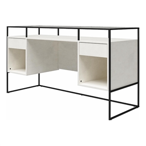 Ameriwood Home Camley Modern Desk with Fluted Glass Top in 2 Drawers in Plaster
