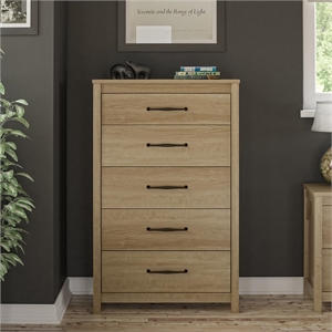 Ameriwood Home Augusta 5 Drawer Tall Dresser in Natural