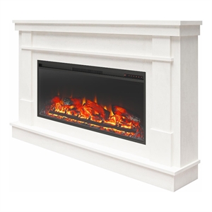 Ameriwood Home Elmcroft Wide Mantel with Linear Electric Fireplace in Plaster